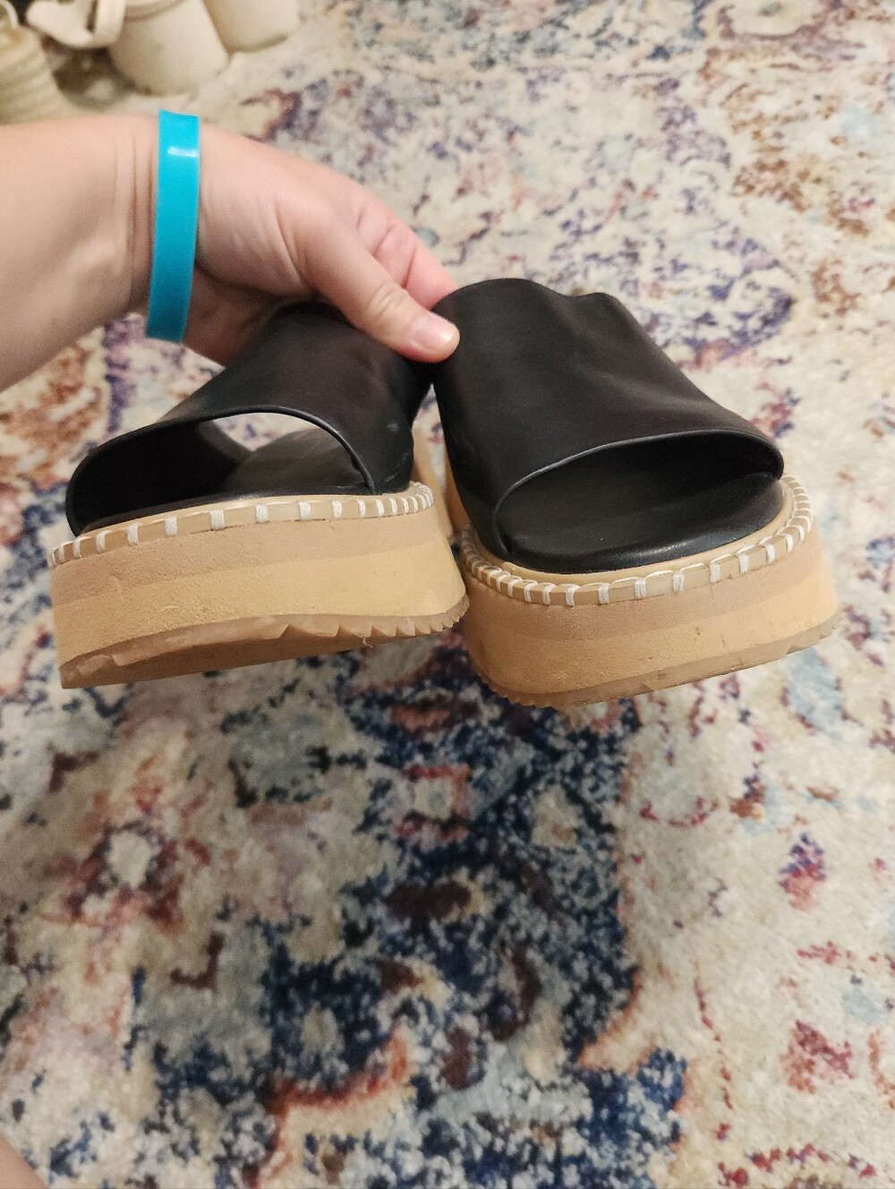 Dolce Vita Chavi Slide Sandal Straw Wrapped Platform Black Leather Size 9.5 - Picture 8 of 11